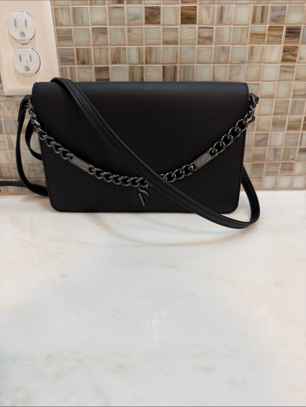 Simply Vera Vera Wang Black Chain-Accent Crossbody Bag